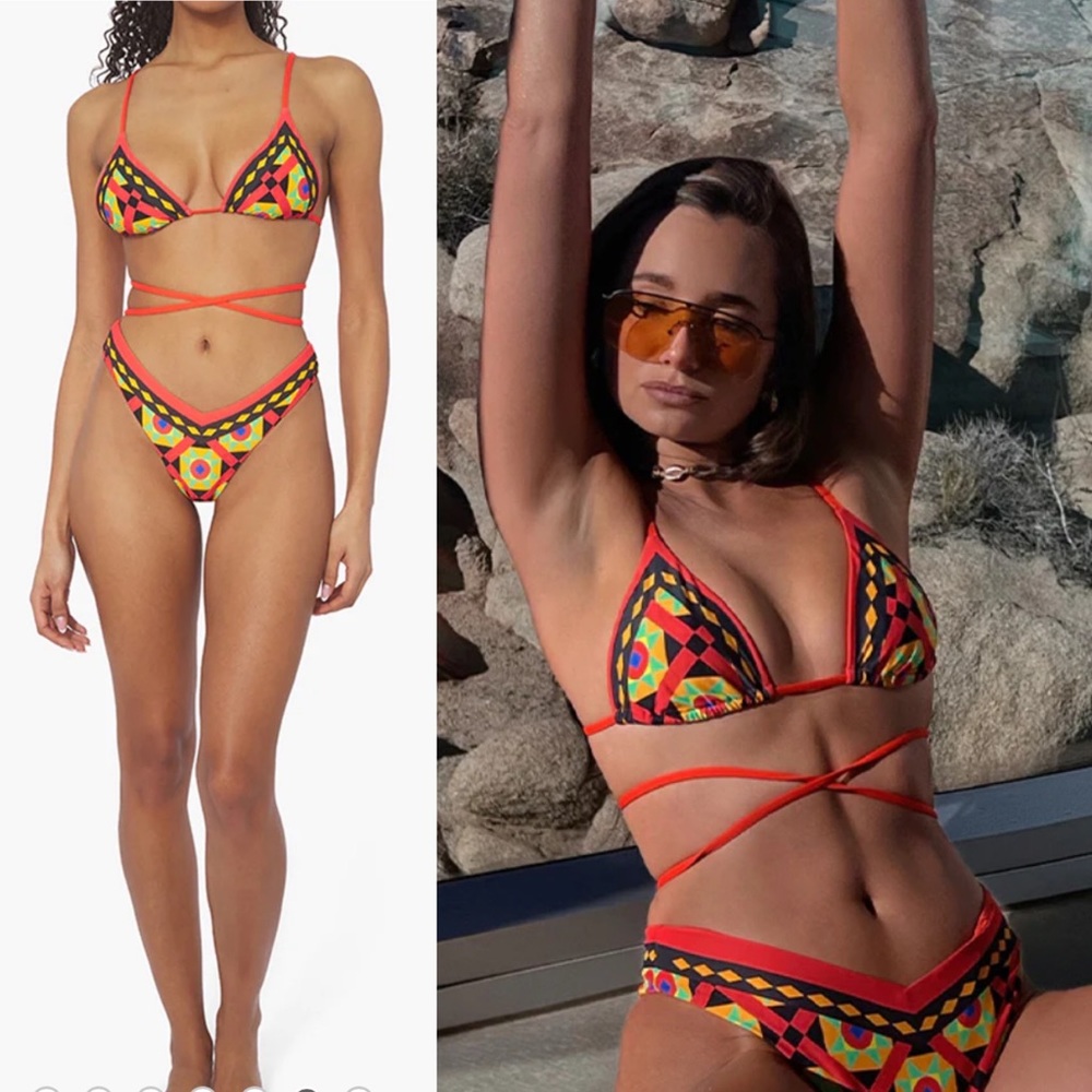 WeWoreWhat Cooper Wrap Bikini Top & Delilah Bikini Bottom Mosaic Print size S